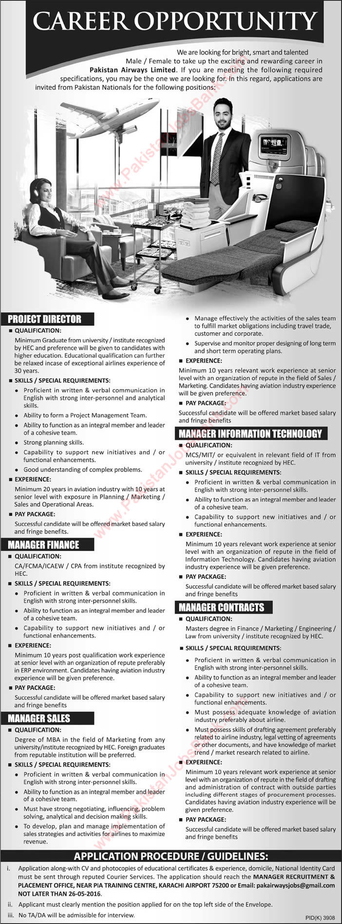Pakistan Airways Limited Jobs May 2016 for Director & Managers Latest / New Advertisement