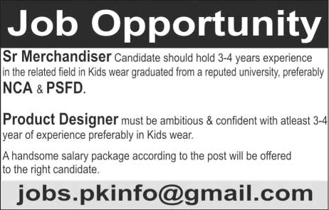 Merchandiser & Dress Designer Jobs in Pakistan May 2016 Latest