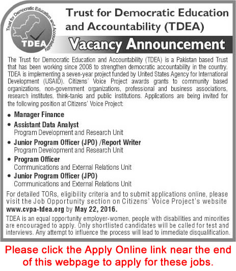 TDEA Citizens Voice Project Jobs 2016 May Apply Online USAID CVP Project Latest