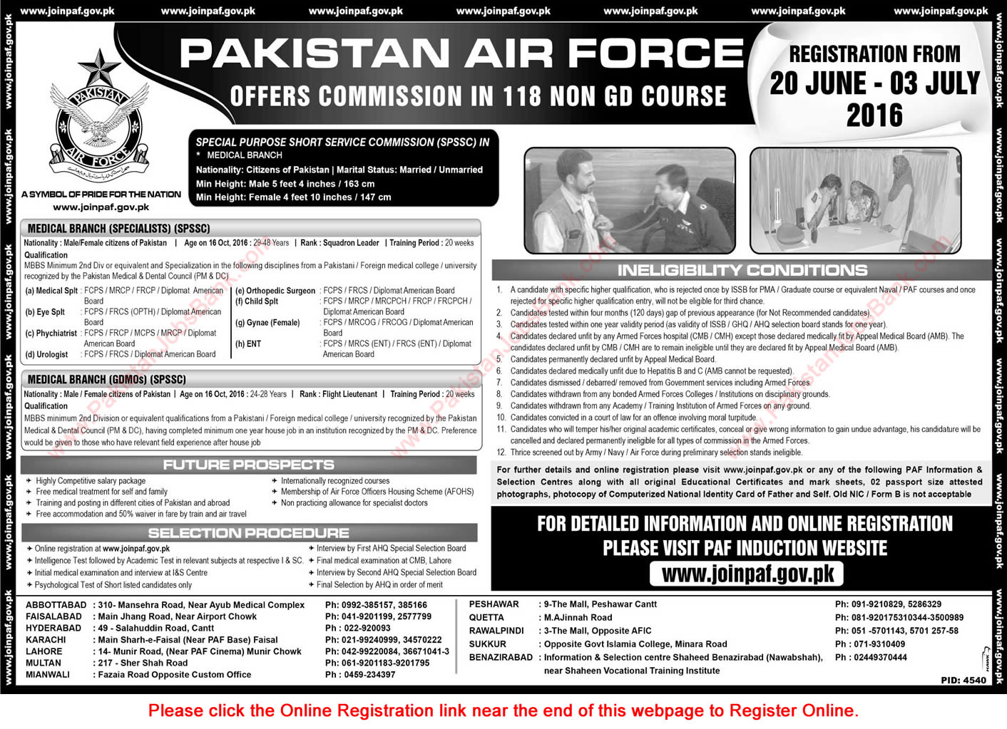 Join Pakistan Air Force June 2016 Online Registration PAF SPSSC Commission in 118 Non GD Course Latest