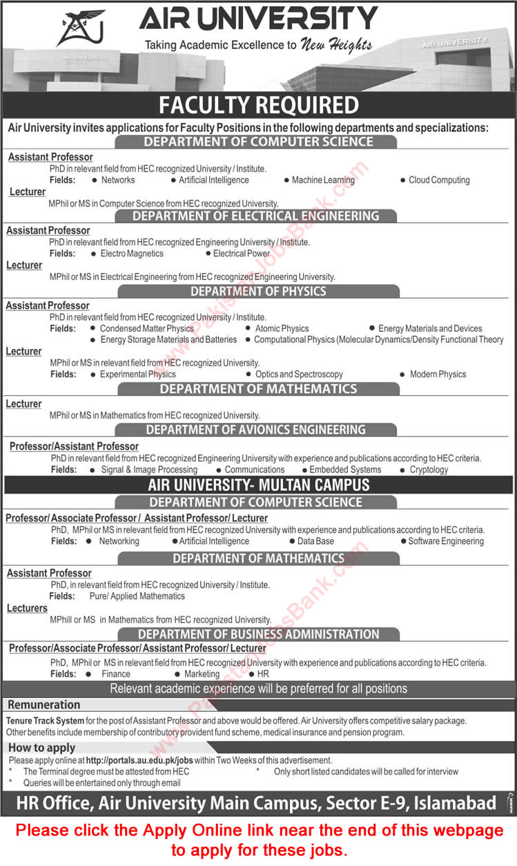 Air University Islamabad Jobs July 2016 Multan Apply Online Teaching Faculty Latest