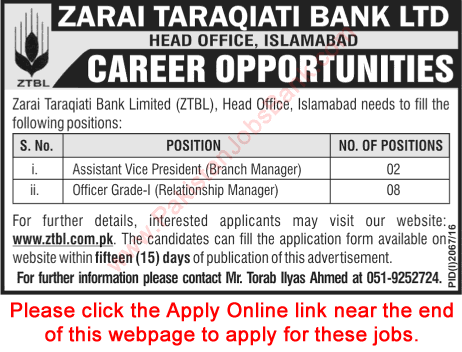 ZTBL Jobs October 2016 November Apply Online Relationship Managers & Branch Managers Latest