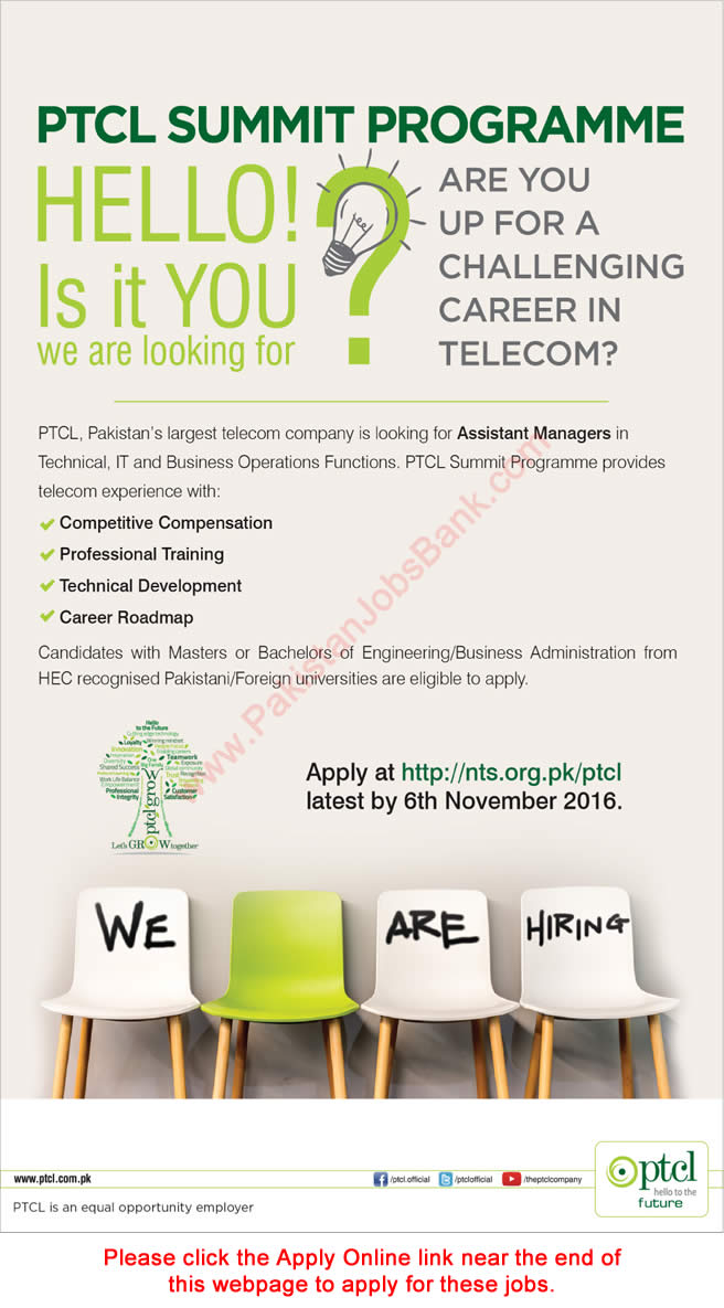PTCL Summit Programme 2016 October / November NTS Online Application Form Assistant Managers Jobs Latest