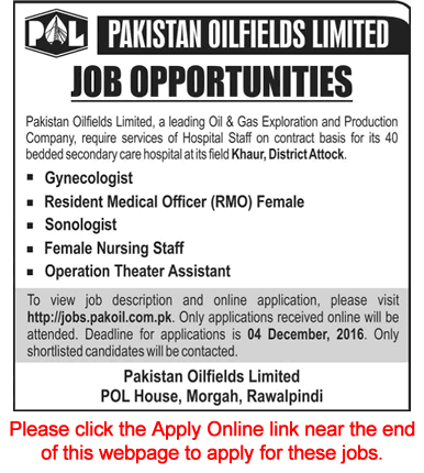 POL Hospital Khaur Jobs 2016 November / December Apply Online Medical Officers, Nurses & Others Latest