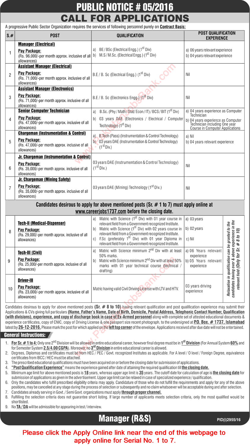 PO Box 1737 Islamabad Jobs December 2016 NDC / NESCOM Progressive Public Sector Organization Latest / New