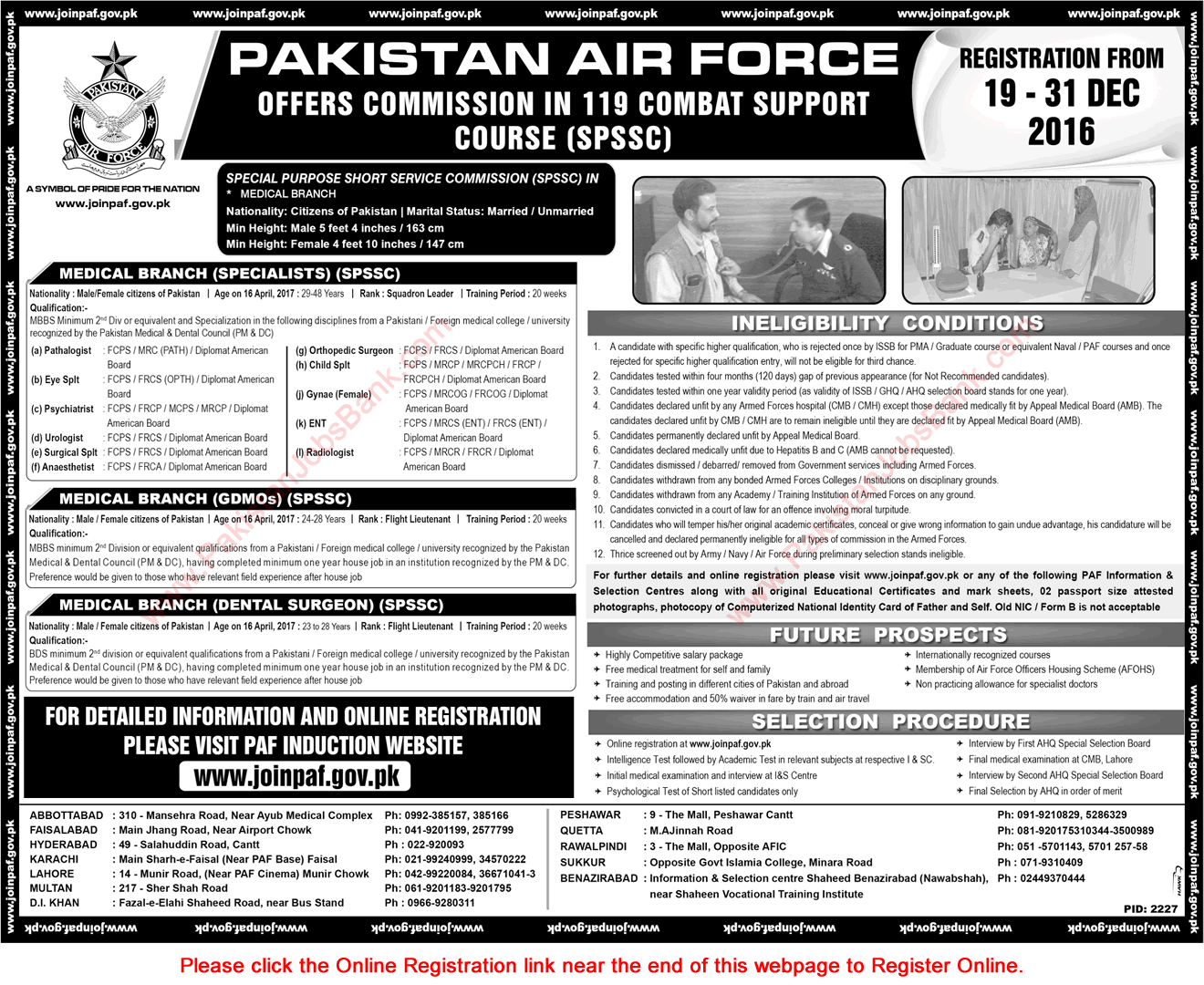 Join Pakistan Air Force December 2016 Online Registration PAF SPSSC Commission in 119 Combat Support Course Latest