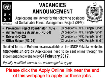 UNDP Pakistan Jobs 2017 Apply Online Admin / Finance Assistant, Driver, Office Helper & Project Coordinator Latest