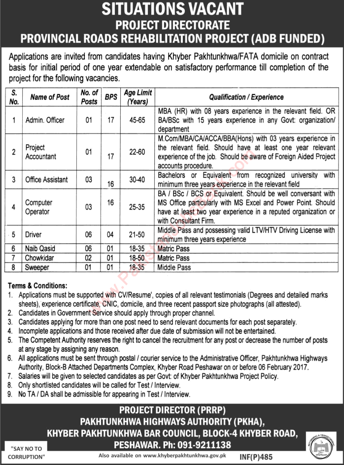 Pakhtunkhwa Highways Authority Jobs 017 KPK Provincial Roads Rehabilitation Project Latest