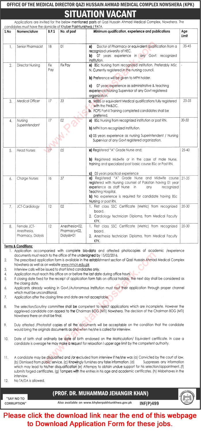 Nowshera Medical College Jobs 2017 Application Form Charge Nurses, Medical Officers & Others Latest