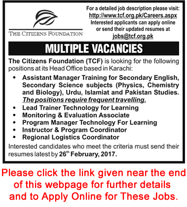 The Citizen Foundation Jobs 2017 February Karachi Apply Online Assistant Managers, Coordinators & Others Latest