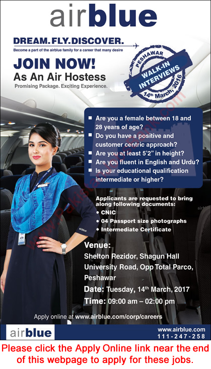 Airhostess Jobs in Air Blue 2017 March Apply Online Latest / New