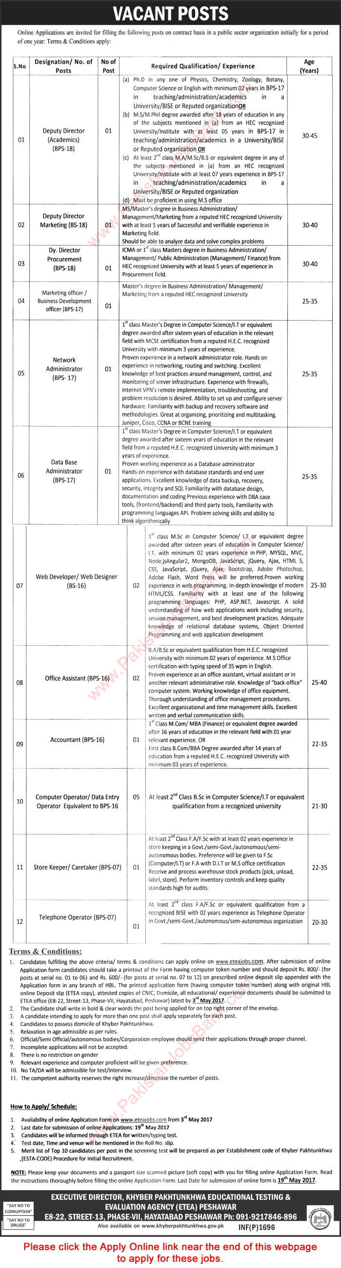 Public Sector Organization Jobs April 2017 KPK ETEA Apply Online Computer Operators, Office Assistants & Others Latest