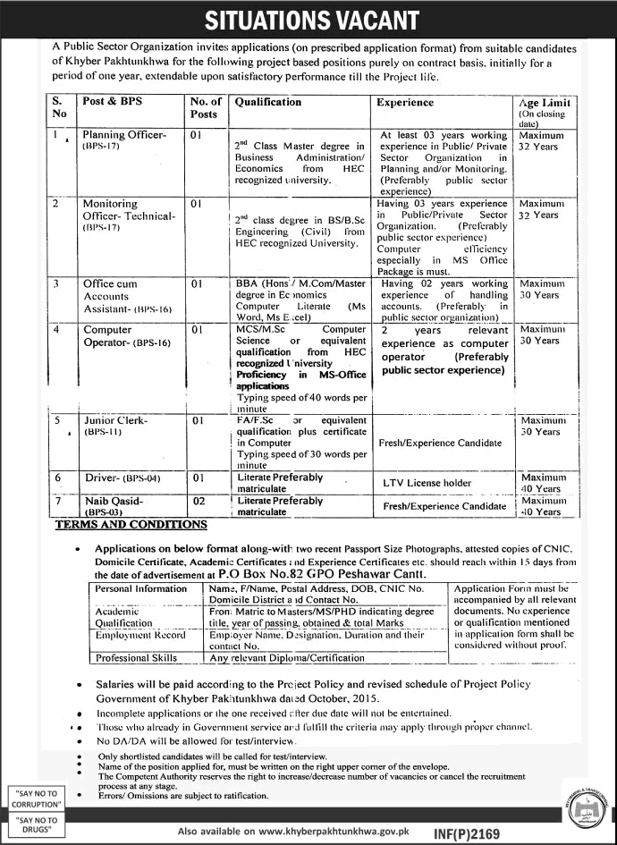 PO Box 82 GPO Peshawar Jobs 2017 May Public Sector Organization Latest