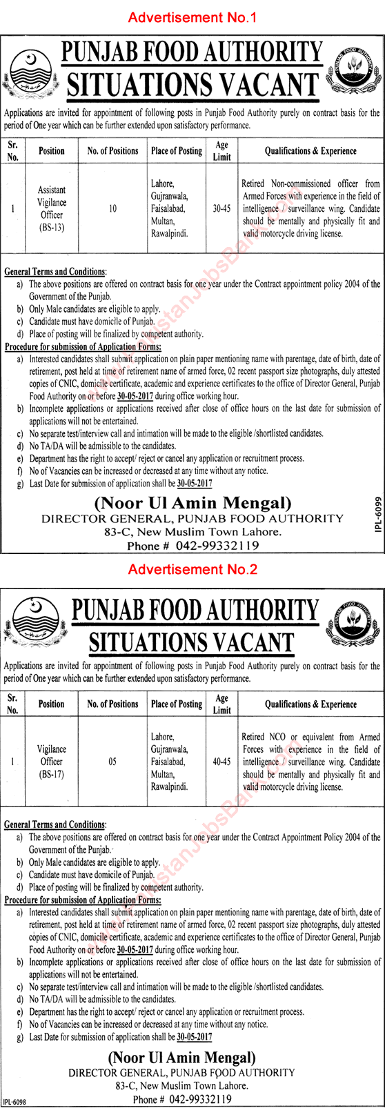 Vigilance Officer Jobs in Punjab Food Authority May 2017 PFA Latest