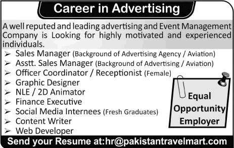 Advertising and Event Management Company Jobs in Pakistan 2017 August Sales Managers & Others Latest