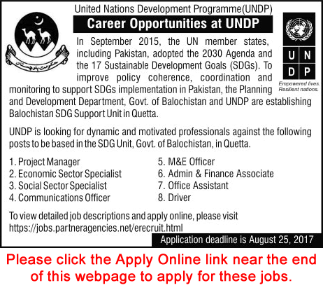 UNDP Pakistan Jobs August 2017 Quetta Apply Online Specialists, Office Assistant & Others Latest