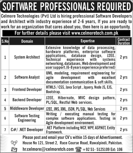 Celmore Technologies Pvt Ltd Rawalpindi Jobs 2017 September Software Developers & Others Latest