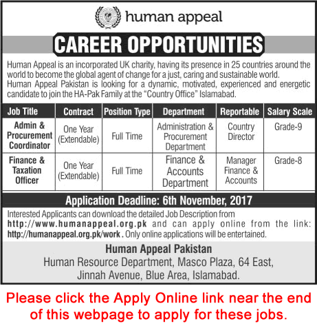 Human Appeal Pakistan Jobs October 2017 November Islamabad Apply Online Latest