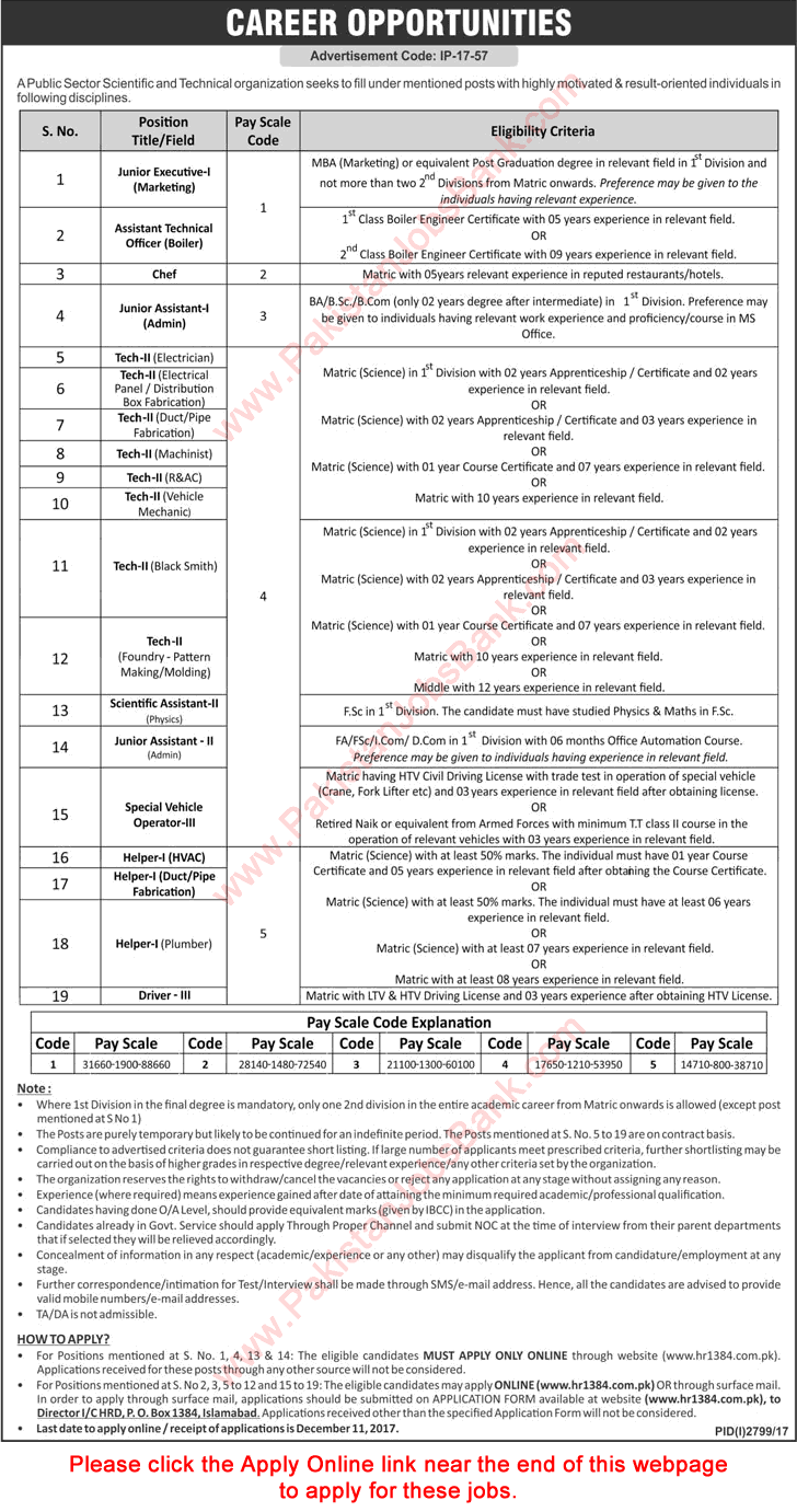 www.hr1384.com.pk Jobs November 2017 December KRL Apply Online Junior Assistants, Technicians & Others Latest