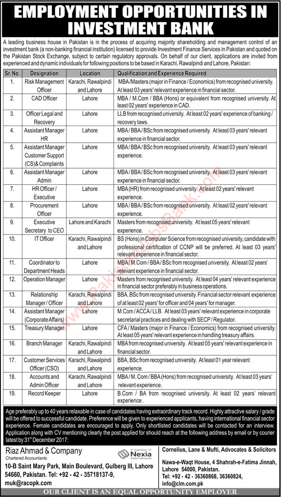 Bank Jobs in Pakistan December 2017 IT Officers, Branch Managers, Customer Services Officers & Others Latest