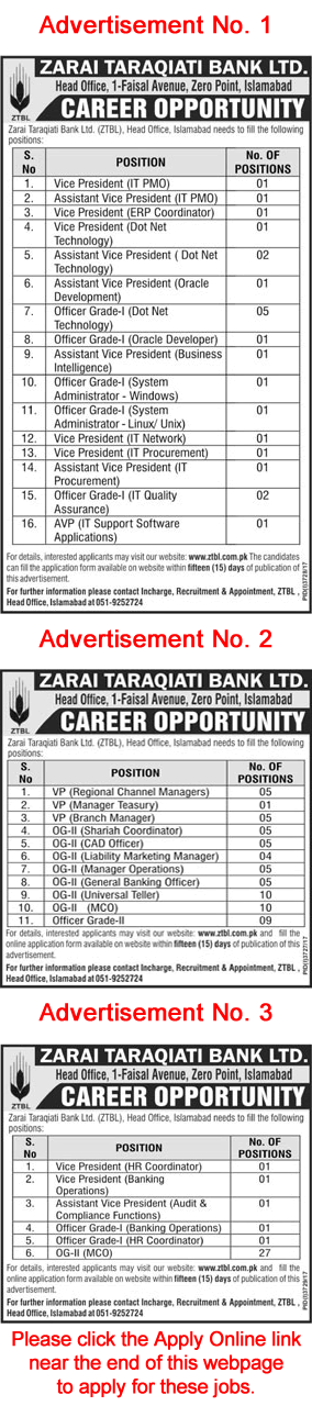 ZTBL Jobs 2018 Apply Online Assistant / Vice Presidents, Officer Grade-I & II Zarai Taraqiati Bank Limited Latest