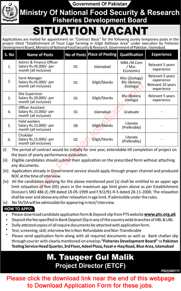 Ministry of National Food Security and Research Jobs 2018 PTS Application Form Download MNFSR Latest