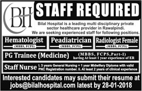 Bilal Hospital Rawalpindi Jobs 2018 Specialist Doctors, PG Trainees & Staff Nurses Latest