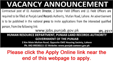 Punjab Land Records Authority Jobs 2018 February Apply Online Field Officers & Assistant Directors Latest