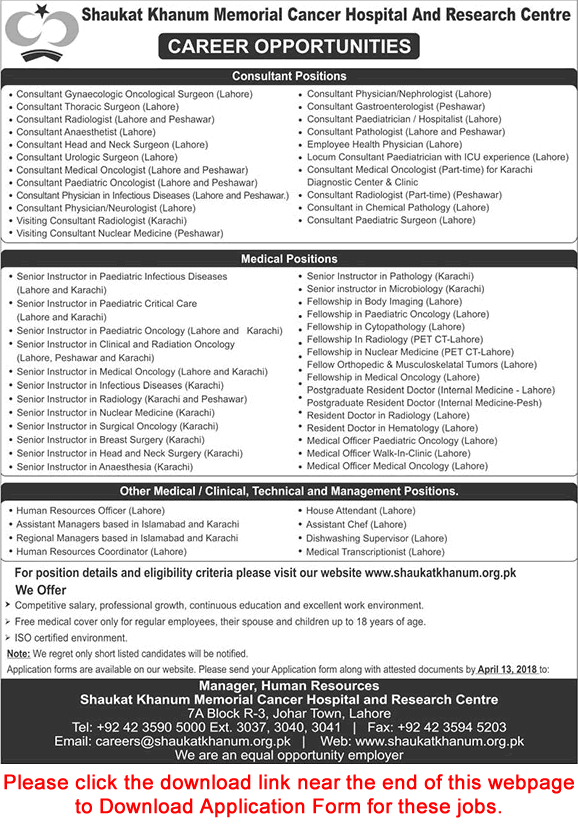 Shaukat Khanum Hospital Jobs April 2018 Application Form Medical Officers / Consultants & Others Latest