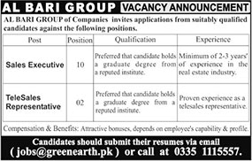 Al Bari Group of Companies Pakistan Jobs 2018 April / May Sales Executives & Telesales Representatives Latest