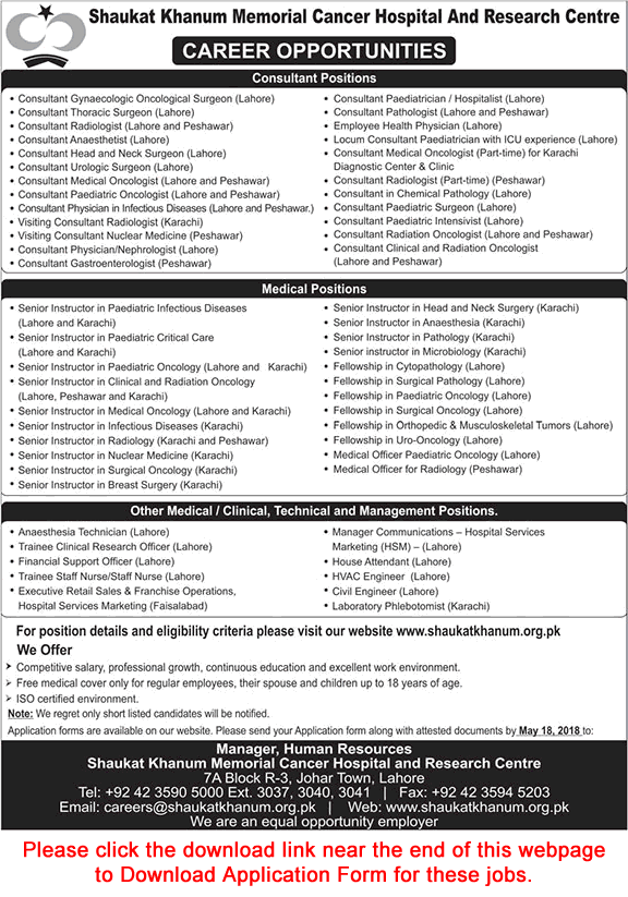 Shaukat Khanum Hospital Jobs May 2018 Application Form Medical Officers, Consultants & Others Latest