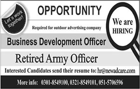 New Adcare Outdoor Advisers Rawalpindi Jobs 2018 May Business Development Officers, Retired Army Officers Latest