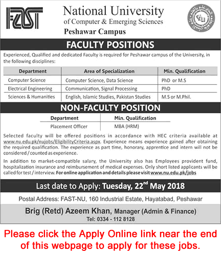 FAST National University Peshawar Campus Jobs 2018 May Apply Online Teaching Faculty & Others Latest