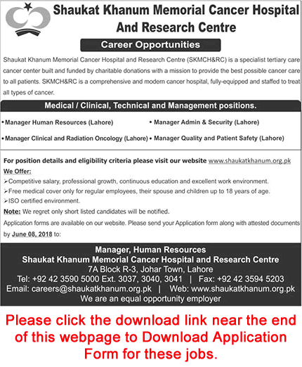 Shaukat Khanum Hospital Lahore Jobs May 2018 Managers Application Form Download SKMCH&RC Latest