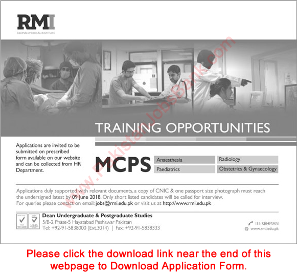 Rehman Medical Institute Peshawar MCPS Training 2018 May Application Form Latest