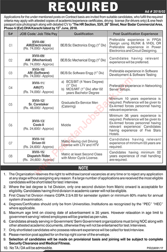 Air Weapon Complex Karachi Jobs 2018 May / June AWC NESCOM Assistant Manager & Others Latest