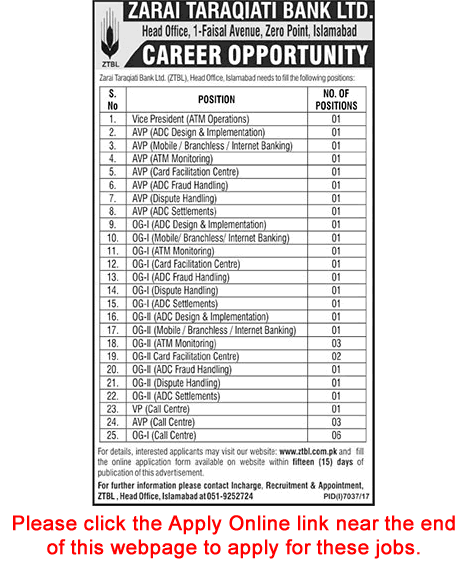 ZTBL Jobs June 2018 Apply Online Zarai Taraqiati Bank Limited Latest Advertisement