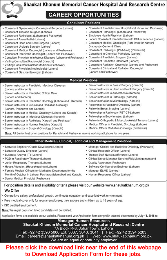 Shaukat Khanum Hospital Jobs July 2018 Application Form Medical Officers, Consultants  & Others Latest