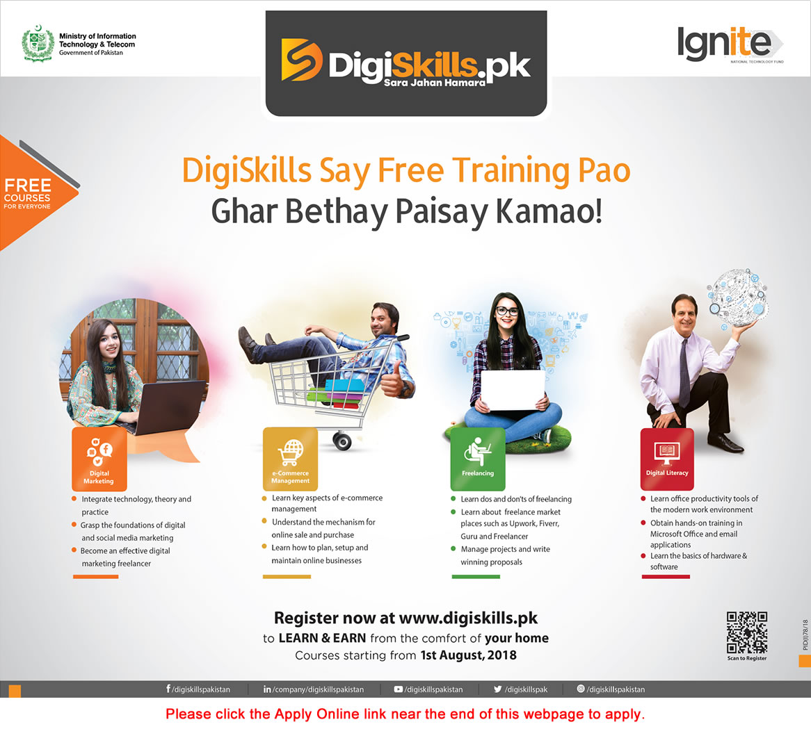Digiskills Pakistan Free Online Courses 2018 July Apply Online Ministry of Information Technology & Telecom Latest