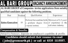 Sales Executive Jobs in Al Bari Group of Companies Pakistan July 2018 Latest