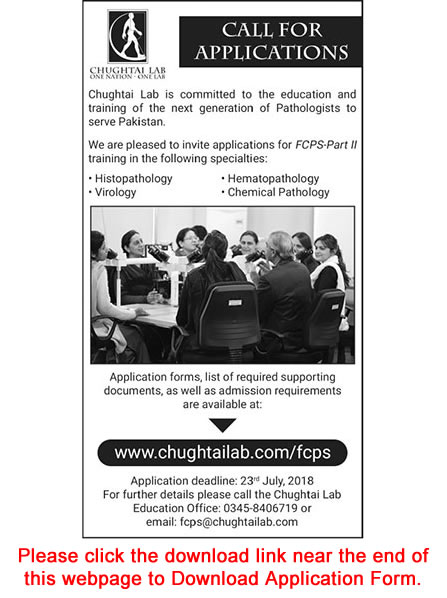 Chughtai Lab FCPS Part-II Training 2018 July Application Form Download Latest