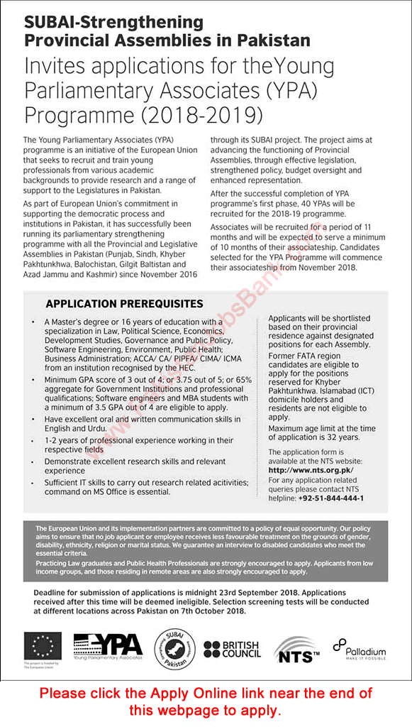 Youth Parliamentary Associates Program 2018-2019 NTS Online Application Form SUBAI YPA Latest