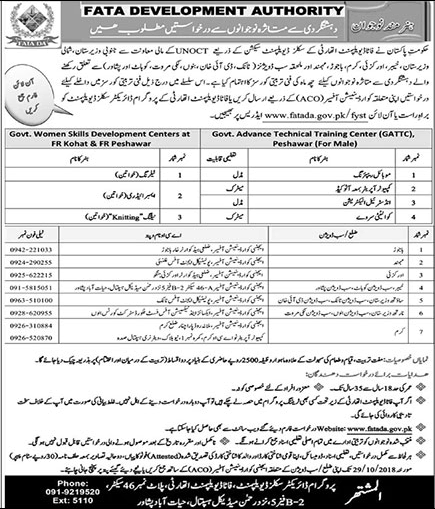 FATA Development Authority Free Courses in Peshawar / Kohat October 2018 Latest