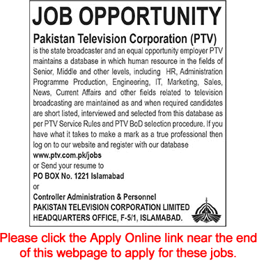 PTV Jobs December 2018 Apply Online Latest Advertisement