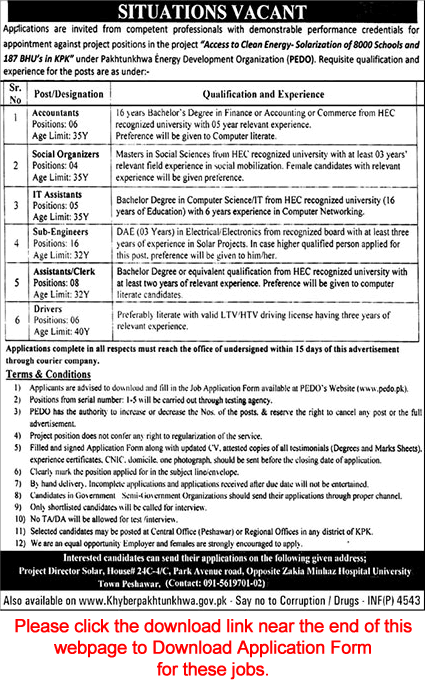 Pakhtunkhwa Energy Development Organization KPK Jobs December 2018 Application Form PEDO Latest