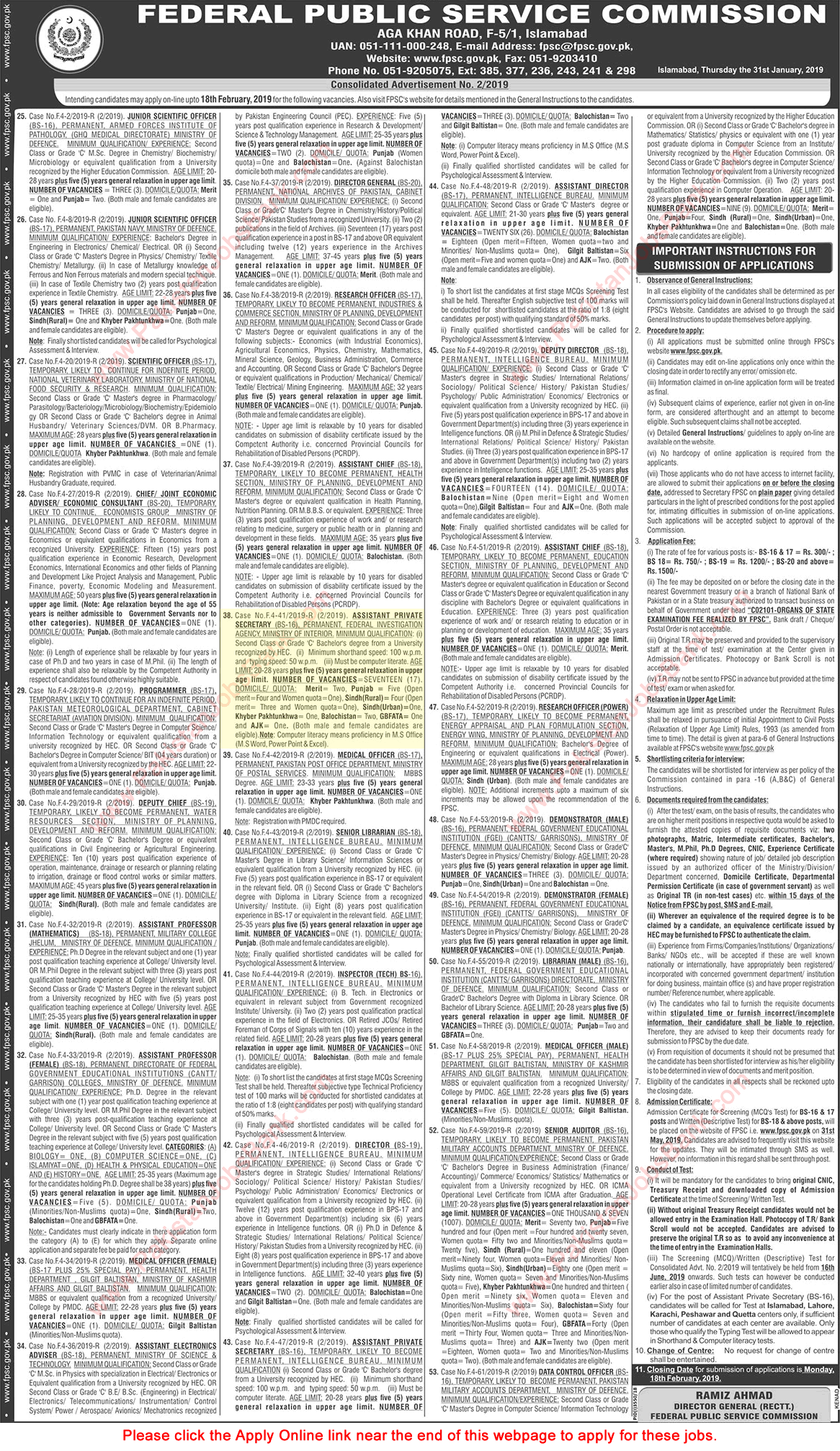 Assistant Private Secretary Jobs in FIA 2019 February Federal Investigation Agency FPSC Apply Online Latest