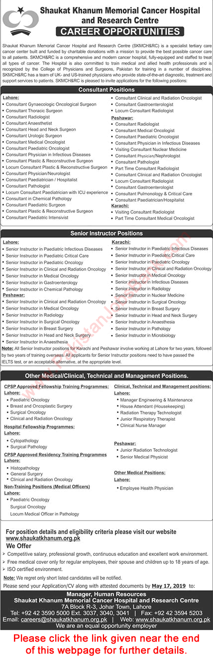 Shaukat Khanum Hospital Jobs May 2019 Consultants, Medical Fellows & Others Latest