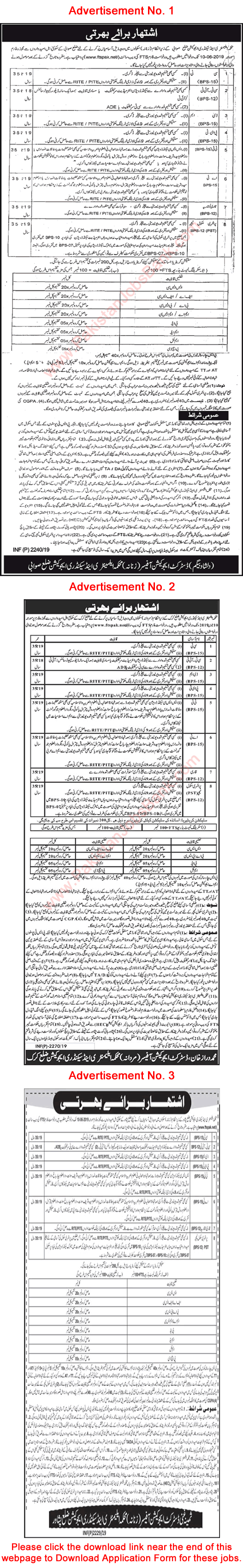 Elementary and Secondary Education Department KPK Jobs 2019 May FTS Application Form Swabi / Karak / Peshawar Latest