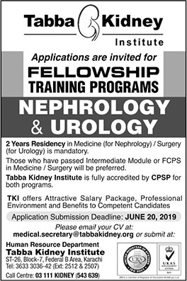 Tabba Kidney Institute Karachi Fellowship Training Program 2019 June Latest