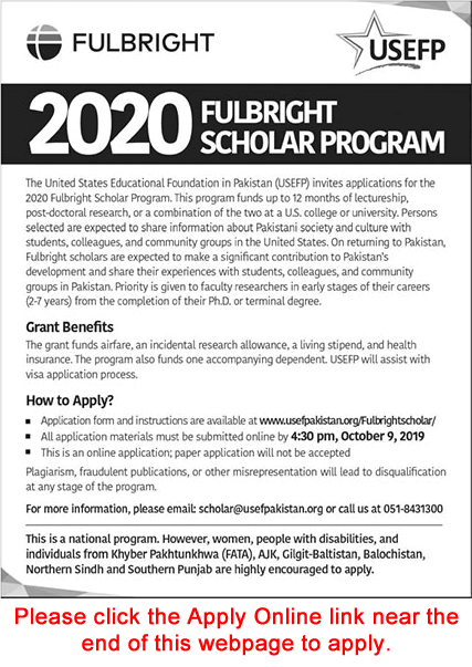 Fulbright Scholarship Pakistan 2020 Apply Online for USEFP Scholars Program Latest